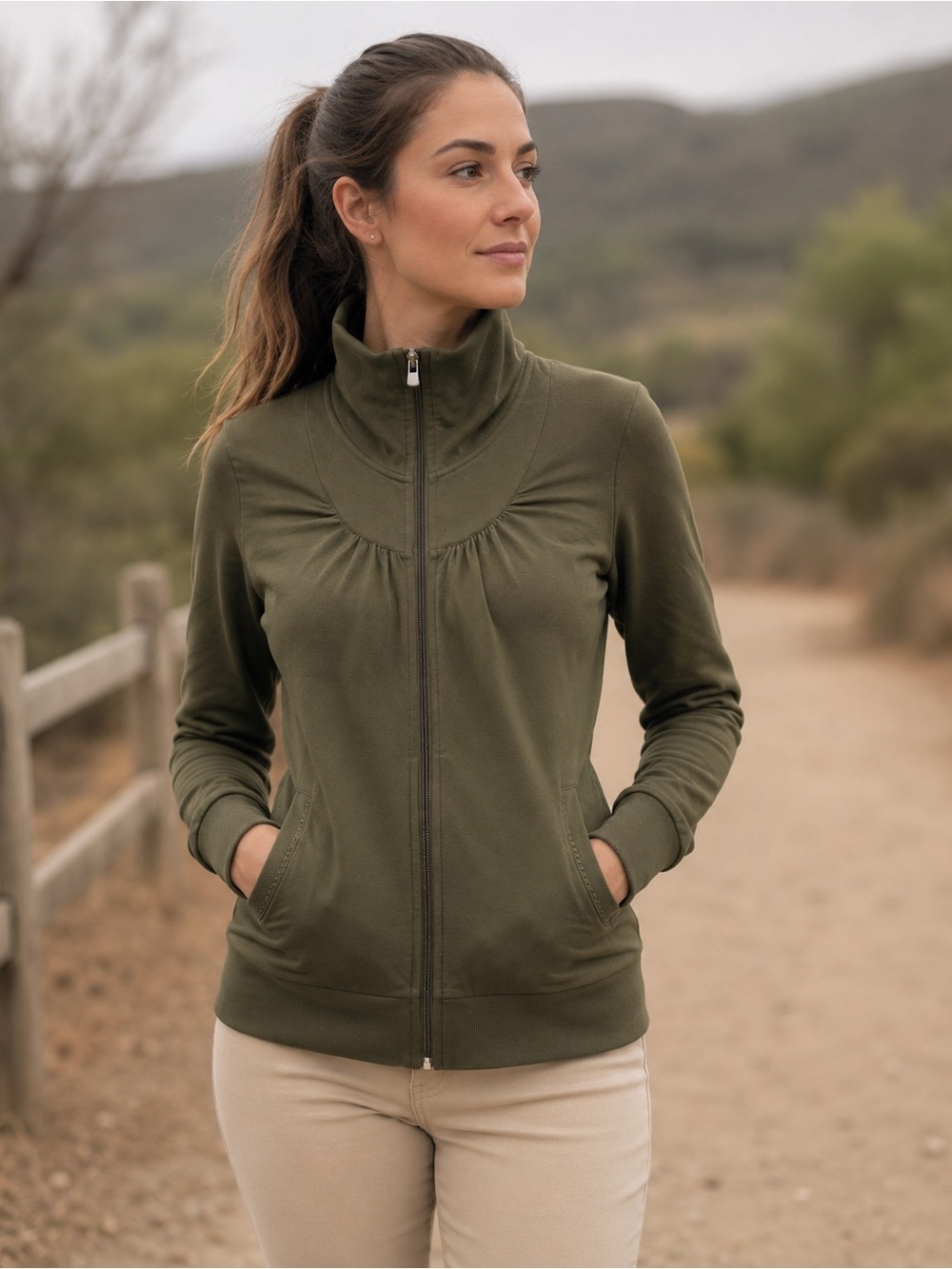 Cutter & Buck Olive High-Neck Full-Zip Cotton Blend Jacket - Women's Size XL